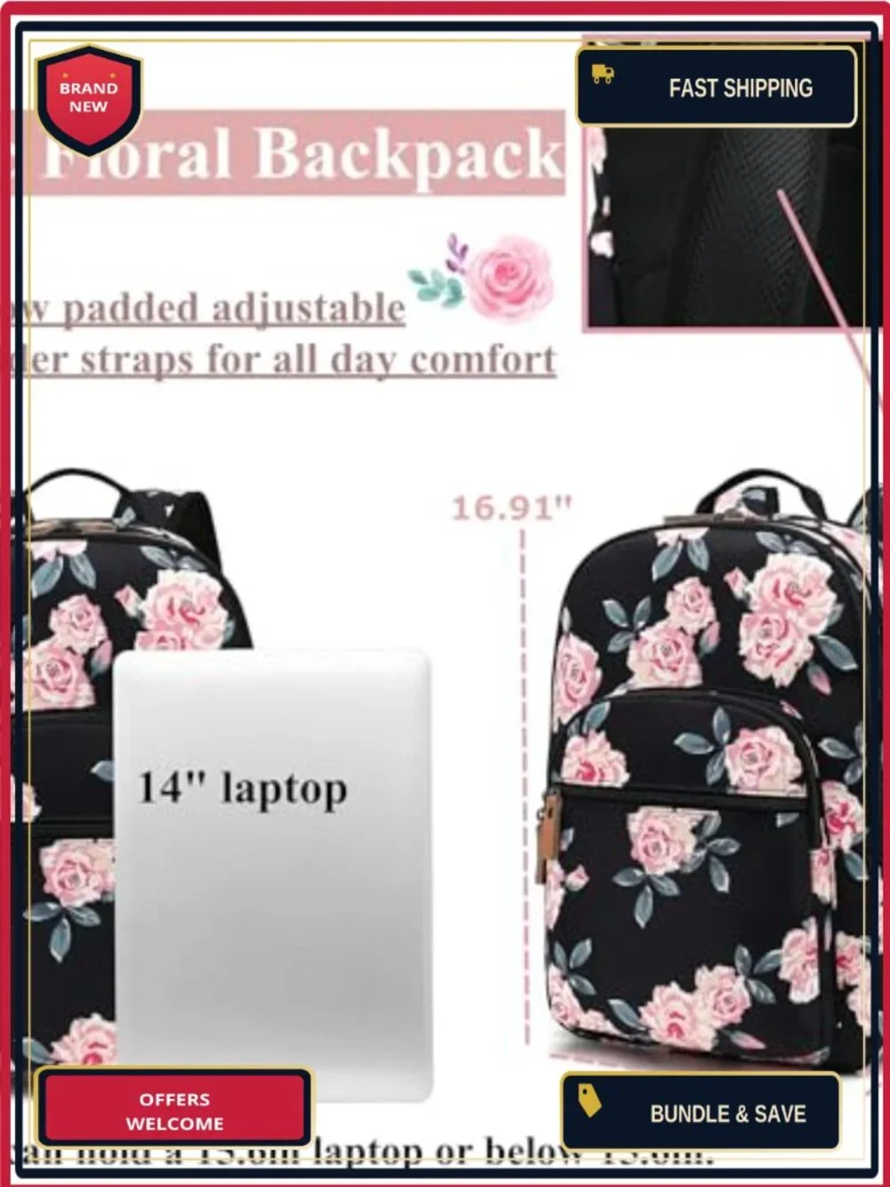 Lightweight Travel Backpack for Women with Laptop Compartment, Water-Resistant
